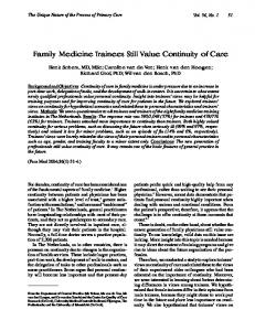 Family Medicine Trainees Still Value Continuity of Care