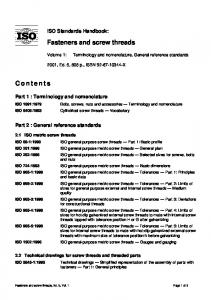 Fasteners and screw threads Contents