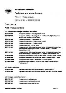 Fasteners and screw threads Contents