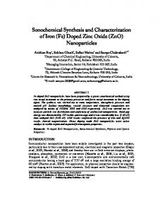 (Fe) Doped Zinc Oxide (ZnO) Nanoparticles