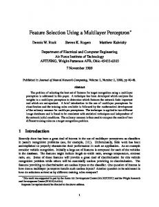 Feature Selection Using a Multilayer Perceptron - CiteSeerX