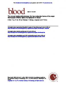 fibrinolysis inhibitor alpha-2-antiplasmin in blood The ...