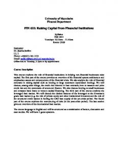 FIN 622: Raising Capital from Financial Institutions - Sascha Steffen