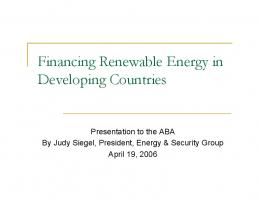 Financing Renewable Energy in Developing Countries