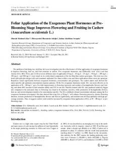 Foliar Application of the Exogenous Plant Hormones at ... - Springer Link