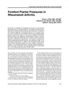 Forefoot Plantar Pressures in Rheumatoid Arthritis - Core