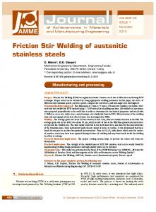 Friction Stir Welding of austenitic stainless steels - Journal of ...