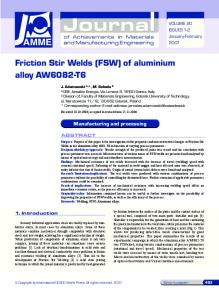 Friction Stir Welds (FSW) of aluminium alloy AW6082-T6 - CiteSeerX