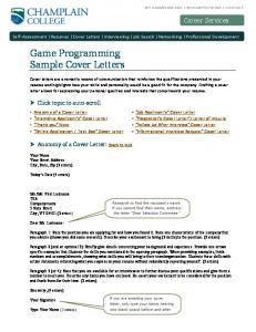 Game Programming Sample Cover Letters