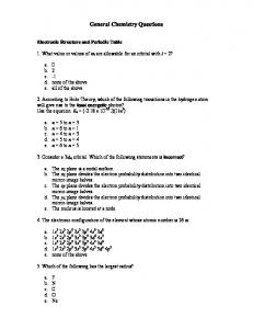 General Chemistry Questions