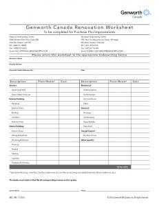 Genworth Canada Renovation Worksheet