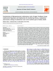 Geochemistry of Mesoproterozoic sedimentary rocks of upper