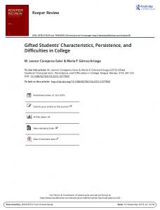 Gifted Students' Characteristics, Persistence, and Difficulties in College