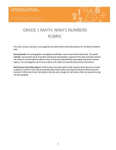 GRADE 1 MATH: NINA'S NUMBERS RUBRIC