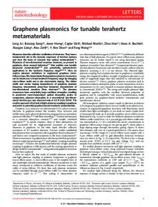 Graphene plasmonics for tunable terahertz metamaterials - CiteSeerX