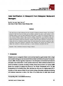 Halal Certification: A Viewpoint From Malaysian Restaurant Managers