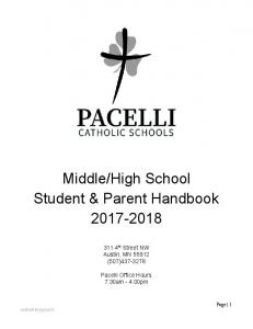 Handbook - Pacelli Catholic Schools