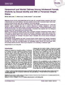 Harassment and Mental Distress Among Adolescent ...