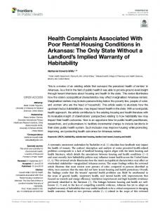 Health Complaints Associated With Poor Rental Housing Conditions ...