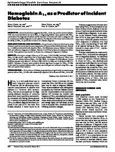 Hemoglobin A1c as a Predictor of Incident Diabetes - Diabetes Care