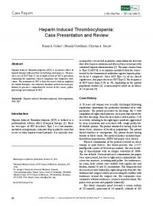 Heparin Induced Thrombocytopenia: Case