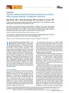 Heparin-induced thrombocytopenia following coronary artery bypass ...