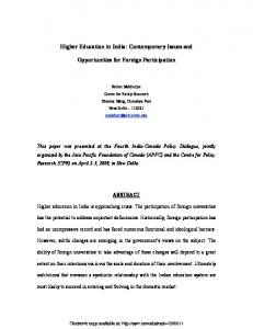 Higher Education in India: Contemporary Issues and Opportunities for ...