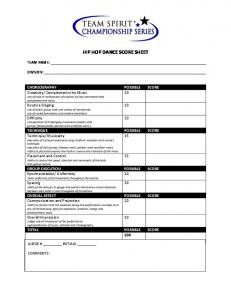 HIP HOP DANCE SCORE SHEET