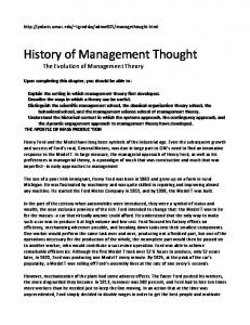 History of Management Thought