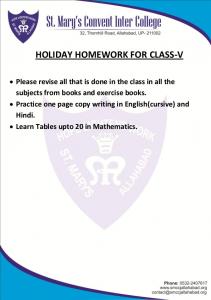 HOLIDAY HOMEWORK FOR CLASS-V