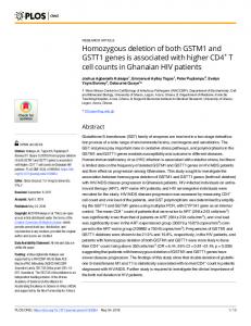 Homozygous deletion of both GSTM1 and GSTT1 genes is ... - Plos