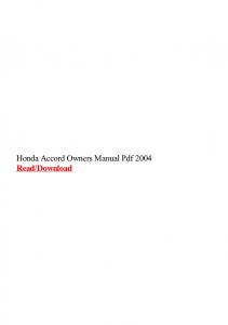 Honda Accord Owners Manual Pdf 2004