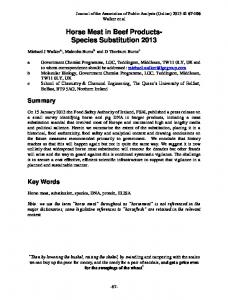 Horse Meat in Beef Products- Species Substitution 2013