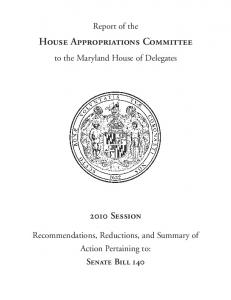 House Committee Report - Budget Bill (SB 140) - Maryland State ...