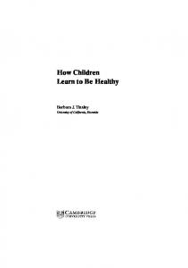 How Children Learn to Be Healthy - Semantic Scholar