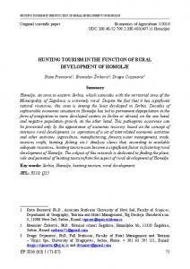 hunting tourism in the function of rural development of homolje - CEON-a