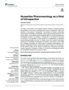 Husserlian Phenomenology as a Kind of