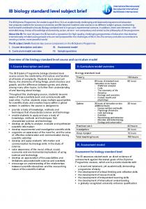 IB biology standard level subject brief