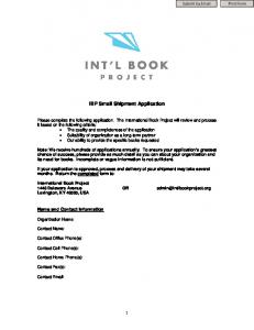 IBP Small Shipment Application - International Book Project