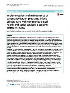 Implementation and maintenance of patient navigation programs ...