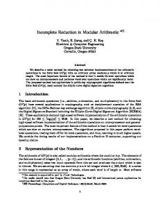 Incomplete Reduction in Modular Arithmetic - Semantic Scholar