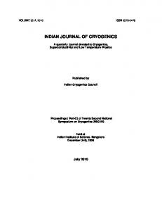 indian journal of cryogenics - Indian Cryogenic Council