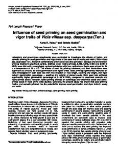 Influence of seed priming on seed germination and vigor traits of Vicia