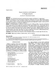 Injury incidence and balance in Rugby players - Pakistan Journal of ...