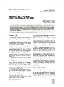 INNOVATION MANAGEMENT IN METALLURGICAL ENTERPRISES