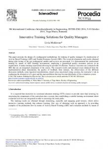 Innovative Training Solutions for Quality Managers - Science Direct