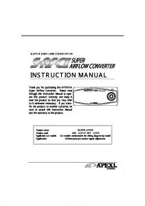 INSTRUCTION MANUAL - APEXi USA