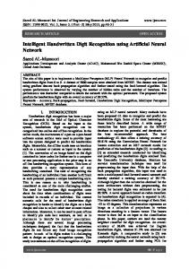 Intelligent Handwritten Digit Recognition using Artificial Neural ...