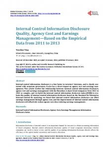 Internal Control Information Disclosure Quality, Agency Cost and ...