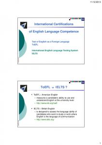 International Certifications of English Language Competence ToEFL ...